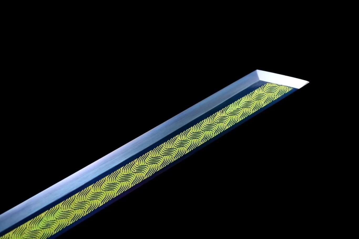 Hand Forged Black Gold Dao sword 1060 Carbon Steel Etch Blade,Alloy Fittings