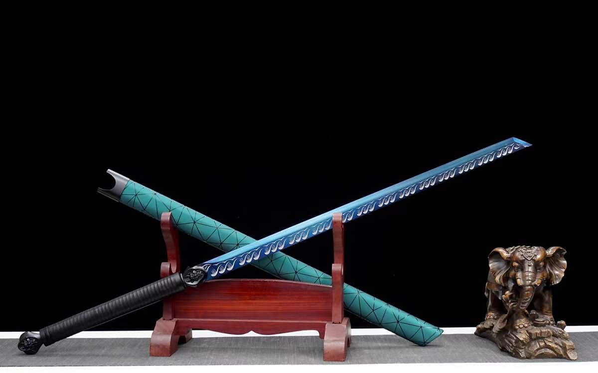 Hand Forged Tang Sword Real(High carbon Steel Blue Blade,Alloy Fittings) Full Tang