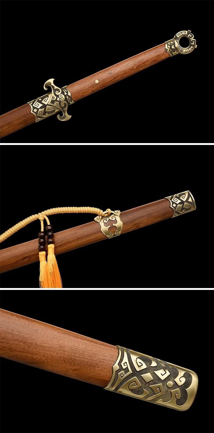 Tang dao,Damascus Steel Blades,Brass Fittings,Rosewood Scabbard,chinese sword