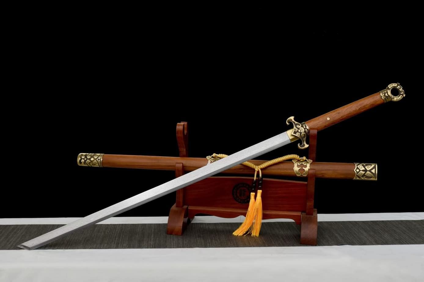 Tang dao,Damascus Steel Blades,Brass Fittings,Rosewood Scabbard,chinese sword