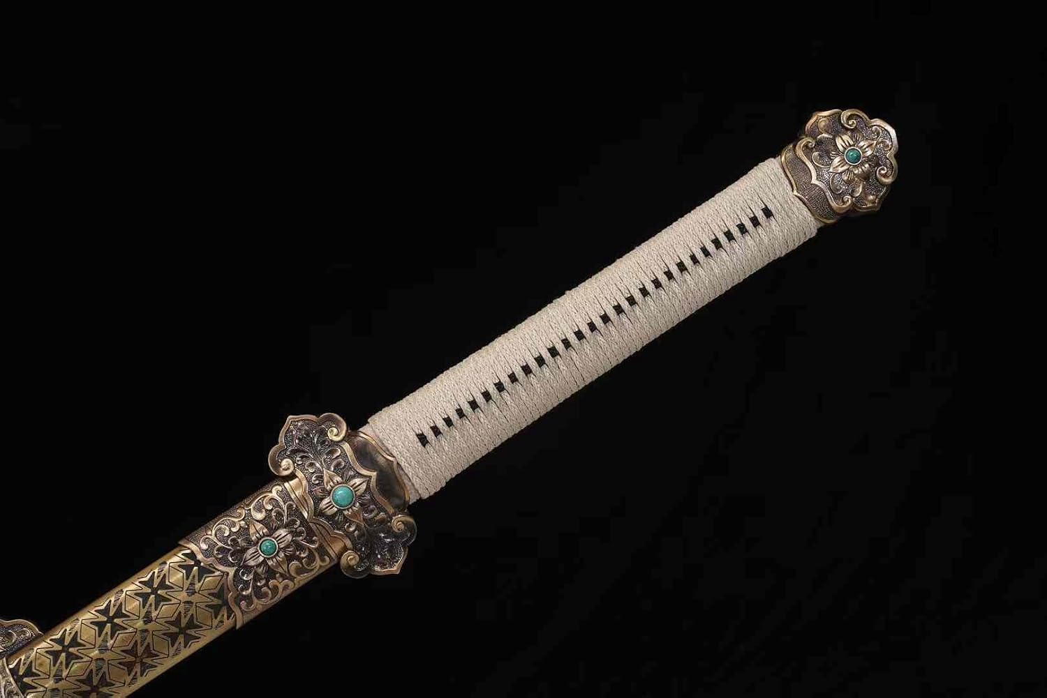 Hand Forged Tang Dynasty Sword ¨C Forged Damascus Steel Blade,Brass Engraved Scabbard