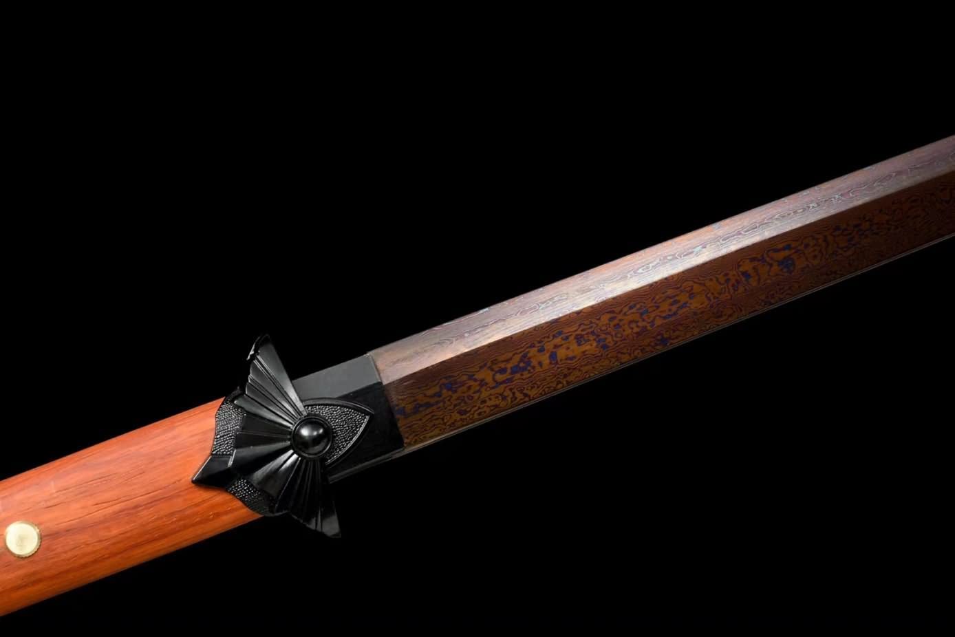 LOONGSWORD,chinese sword,Tang dao Swords Real Damascus Steel Blade,Alloy Fittings,Redwood Scabbard