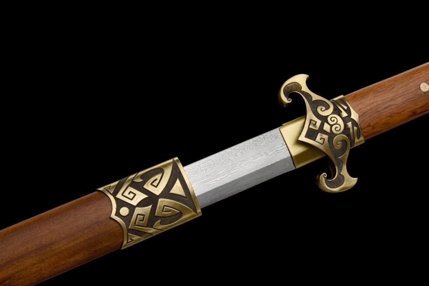 Tang dao,Damascus Steel Blades,Brass Fittings,Rosewood Scabbard,chinese sword