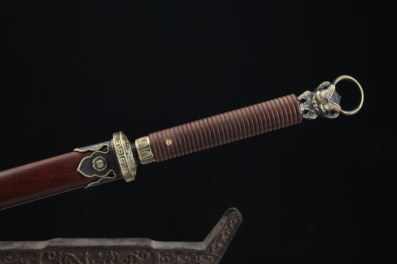 Tang jian Damascus Steel octahedral Blade,Brass Fittings,Rosewood Scabbard,LOONGSWORD