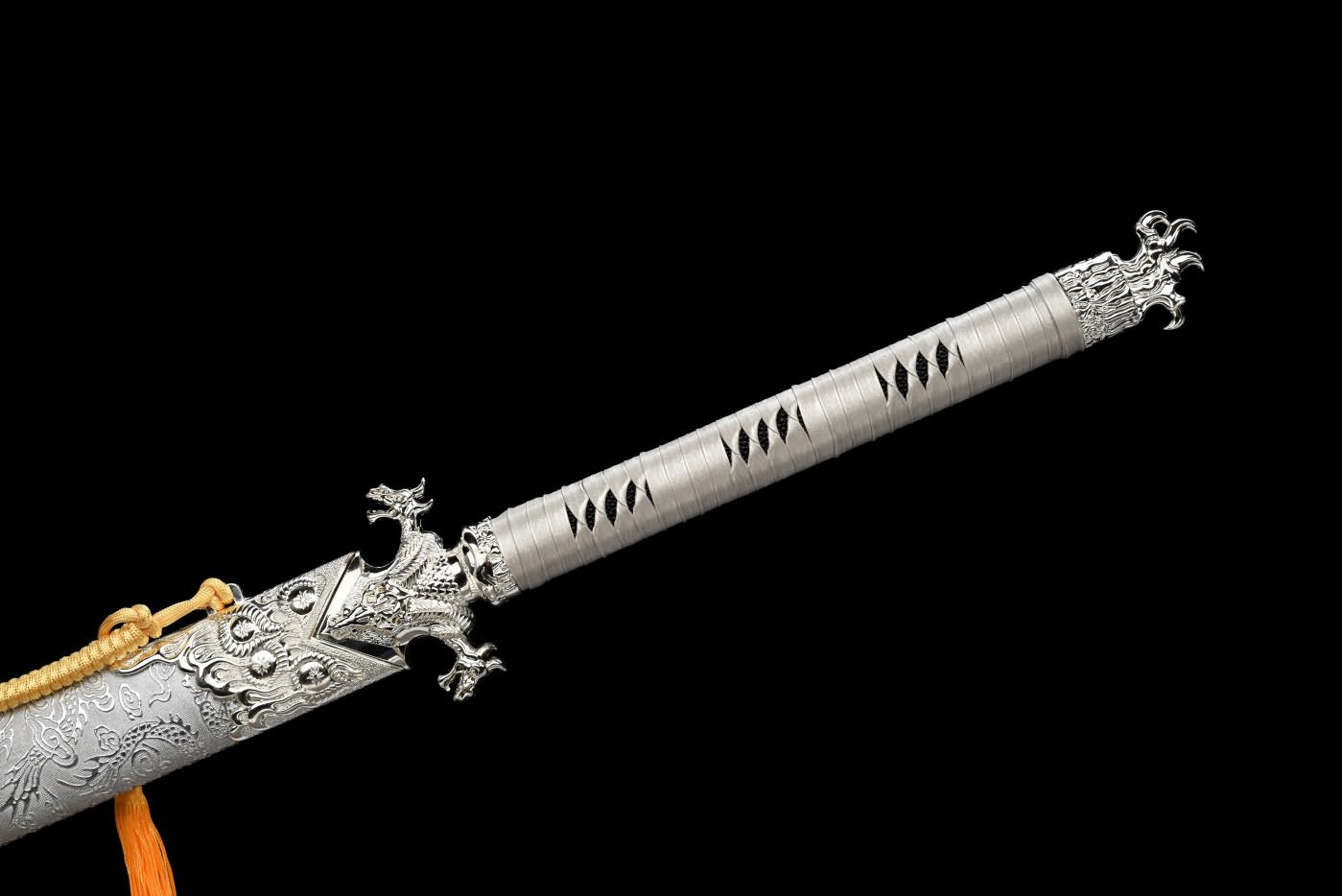 War Dragon dao Sword Real,High Carbon Steel Blade,Silver Leather Scabbard,LOONGSWORD