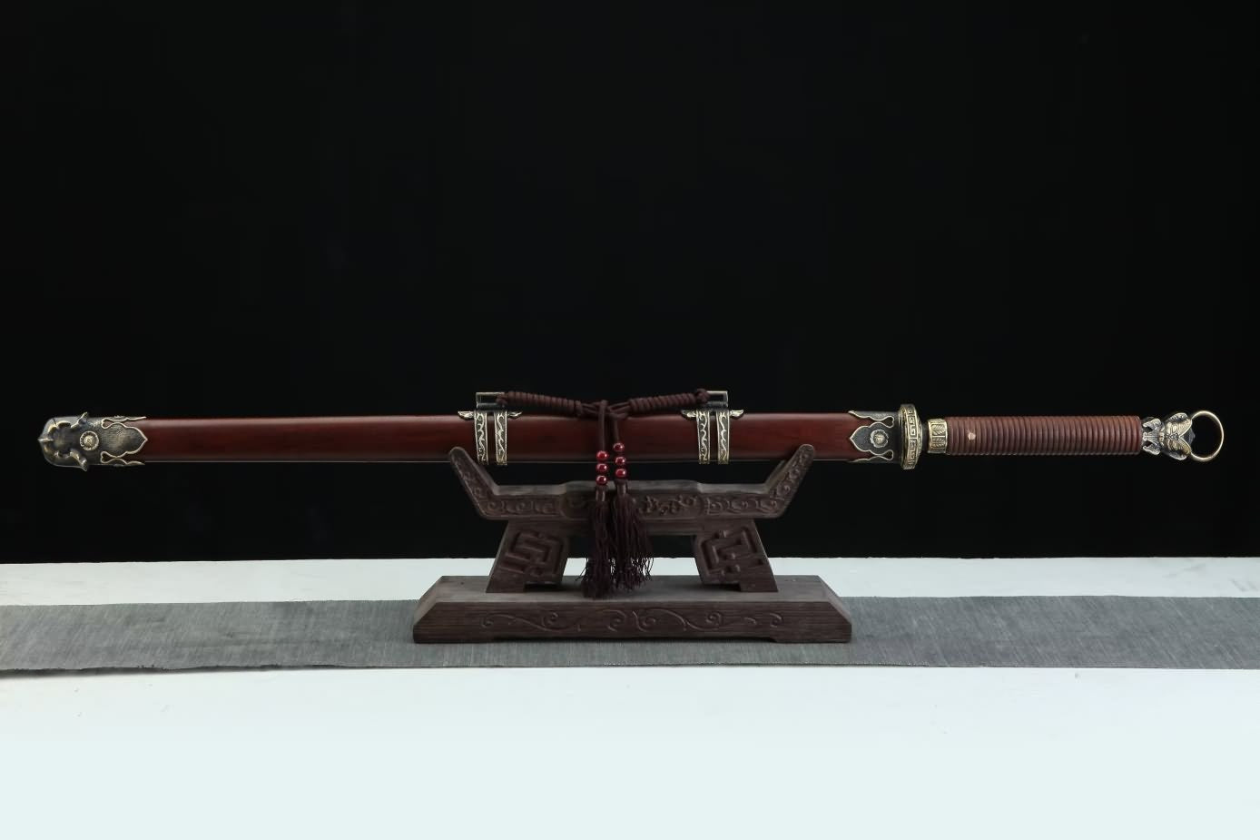 Tang jian Damascus Steel octahedral Blade,Brass Fittings,Rosewood Scabbard,LOONGSWORD