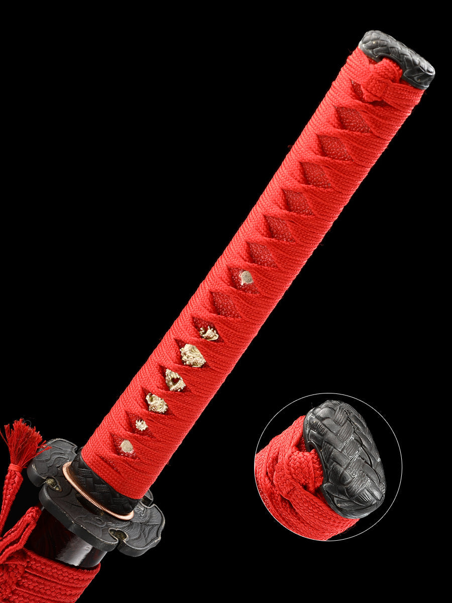 Japanese samurai sword Handmade katana, Damascus steel, hand forged blade, baked red, pushed and ground, wavy pattern, high-end collection(80)