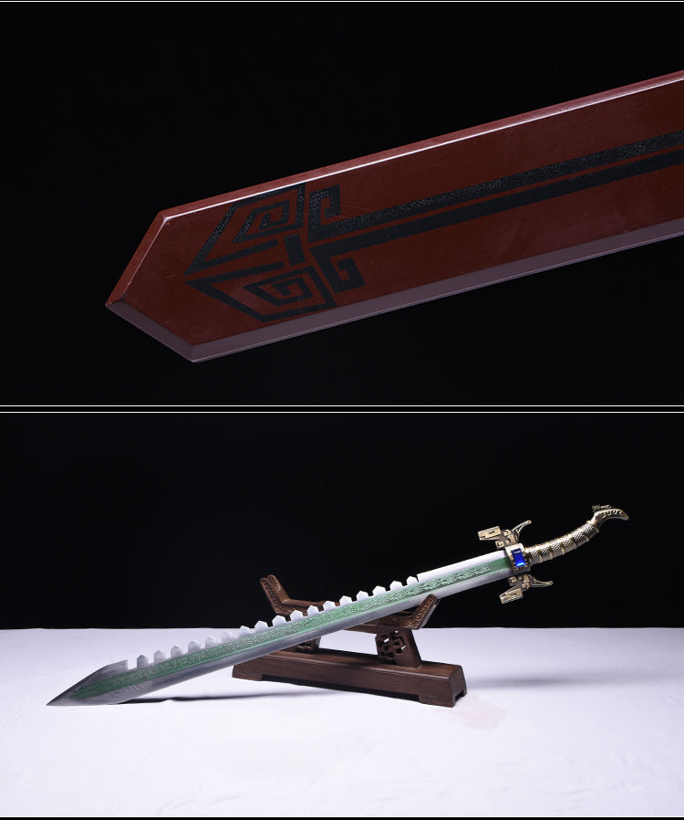 Hand Forged Chinese Qin's Moon Wei Zhuang Shark Teeth Sword (1060 Carbon Steel)