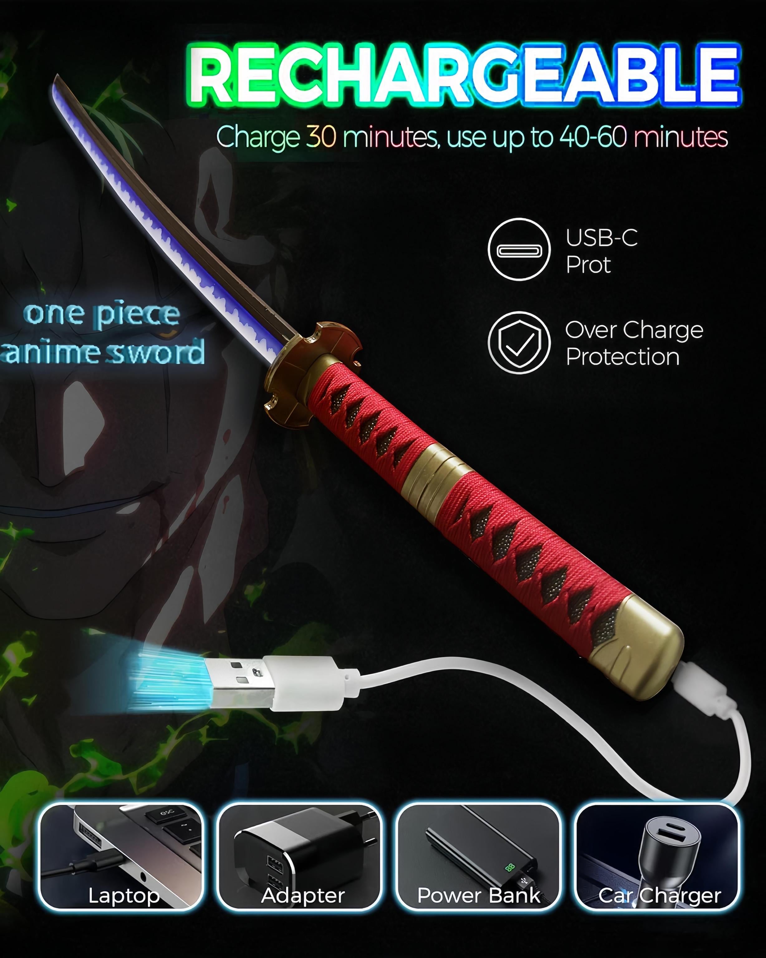 ONE PIECE Cosplay Katana Laser Toys Glowing Sword Roronoa Zoro Sandai kitetsu Blade（Wood + Acrylic）