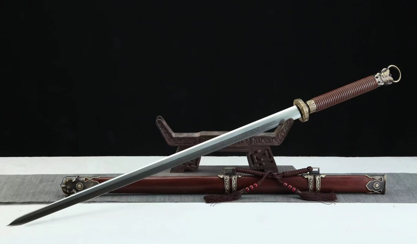 Tang jian Damascus Steel octahedral Blade,Brass Fittings,Rosewood Scabbard,LOONGSWORD