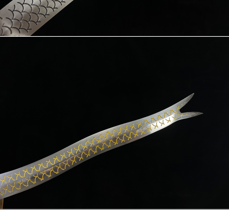 Hand Forged Dragon Tang jian,1060 Carbon Steel Blade,Golden Snake Sword