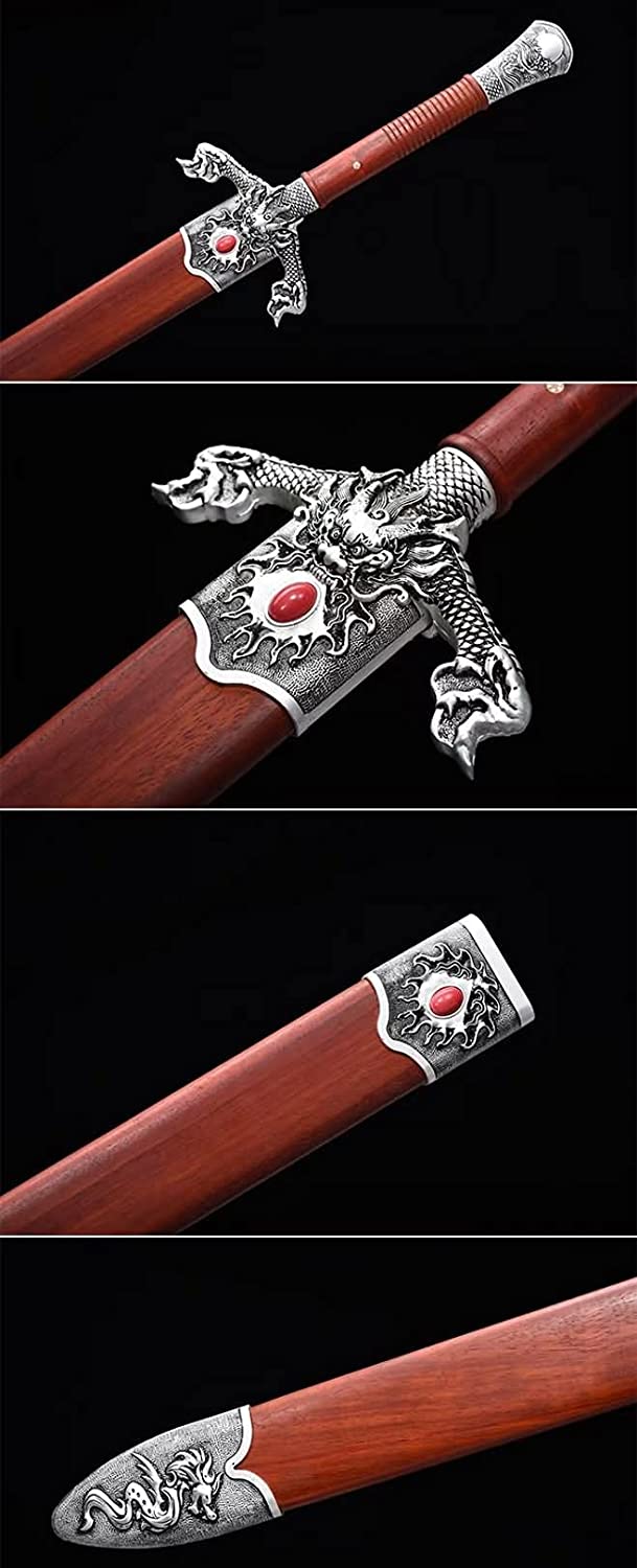 Hand Forged Flying Dragon jian,Forged Damascus red Blades,Redwood Scabbard