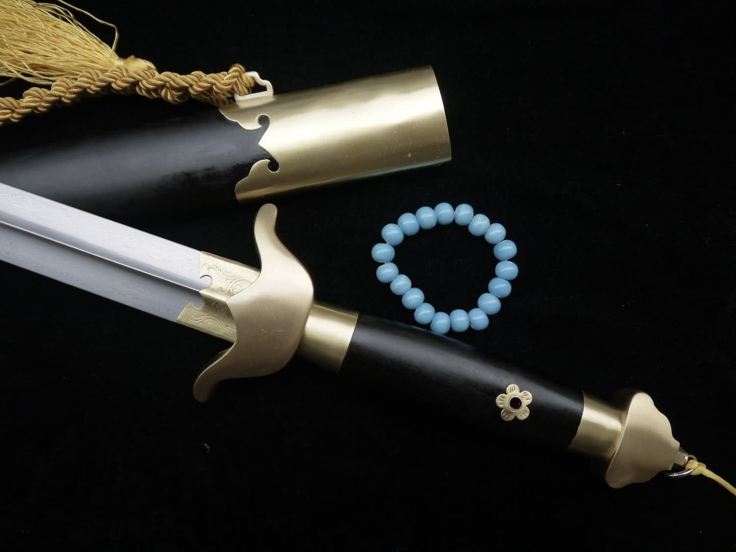 Chinese Tai Chi sword Pattern steel blade,Brass,Black wood scabbard - Chinese sword shop