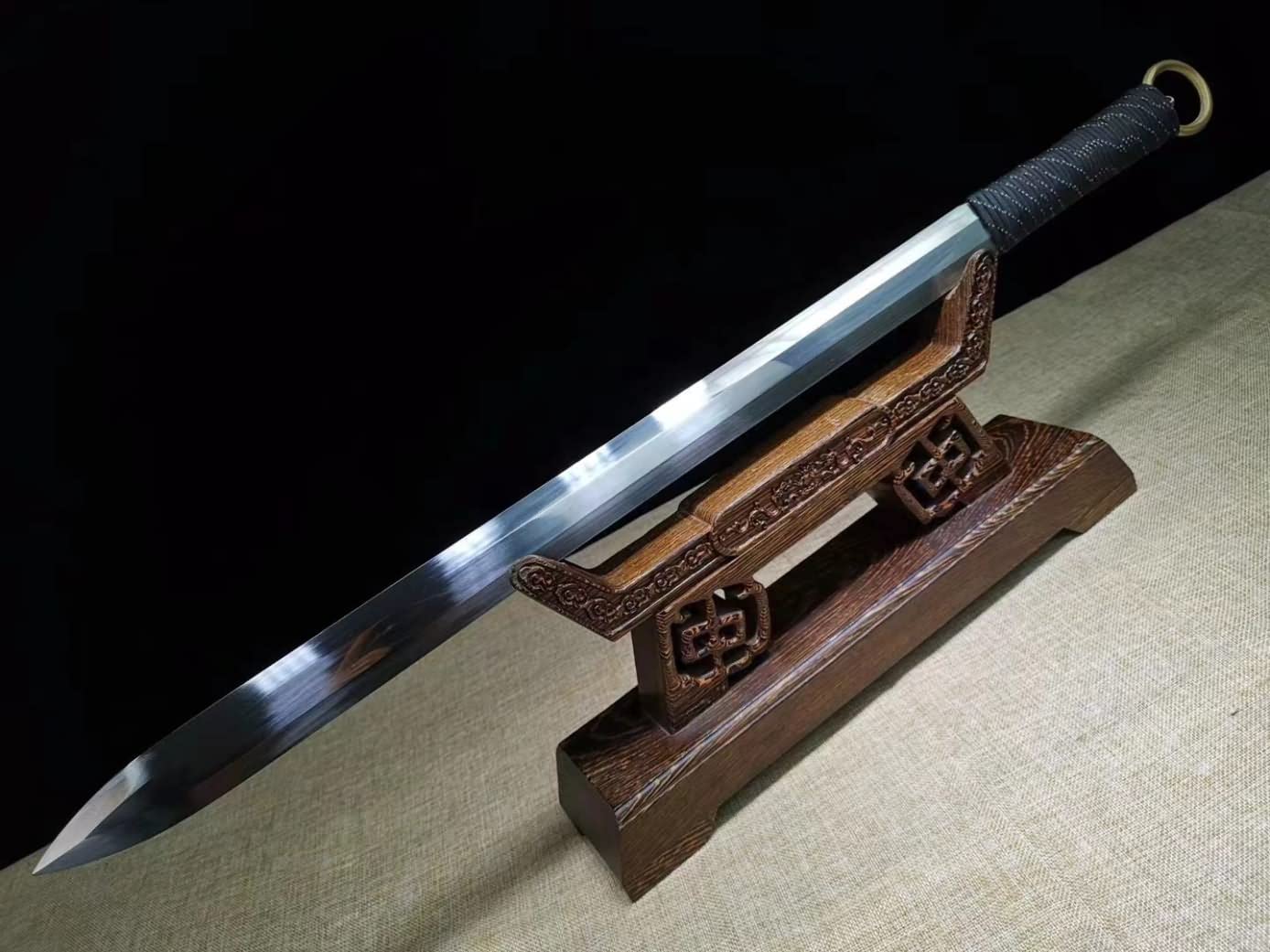 LOONGSWORD,chinese sword,Full Tang jian High Carbon Steel octahedral Blade,PU Scabbard