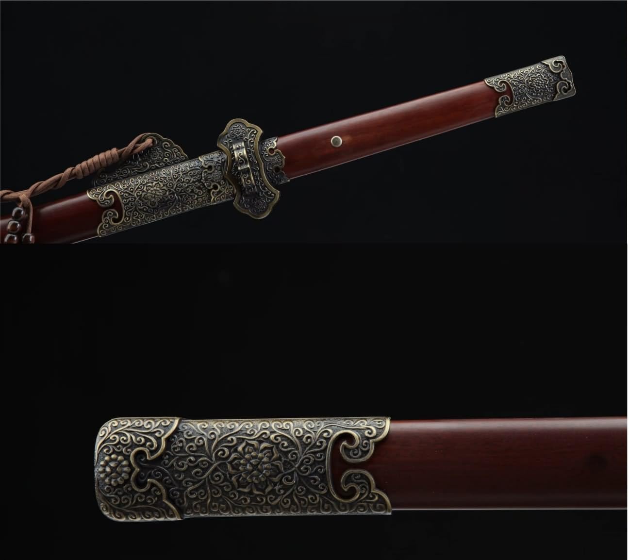 Hand Forged Tang Jian Sword, Hand-Forged Damascus Steel Blade,Ebony Wood Handle, Alloy Fittings