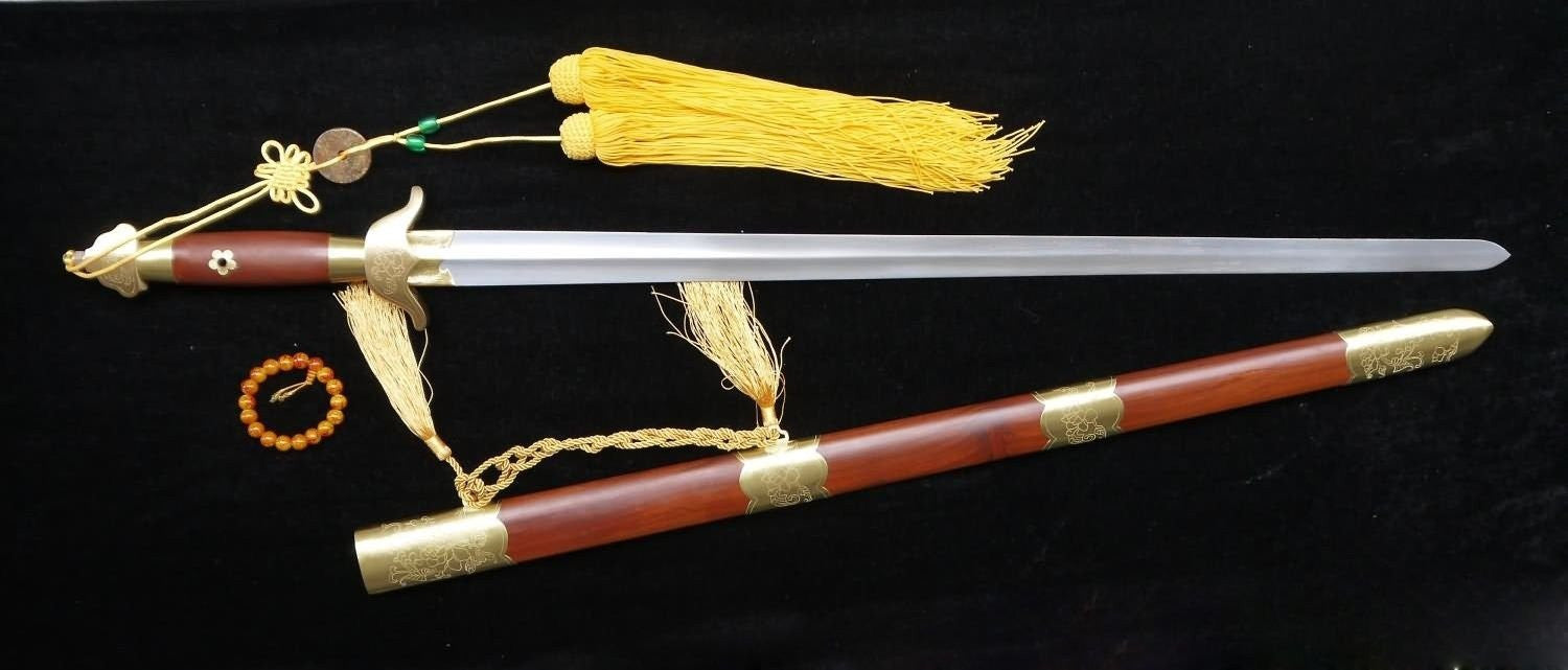 Tai Chi sword/Pattern steel blade/Redwood scabbard/Copper hand-carved pattern - Chinese sword shop