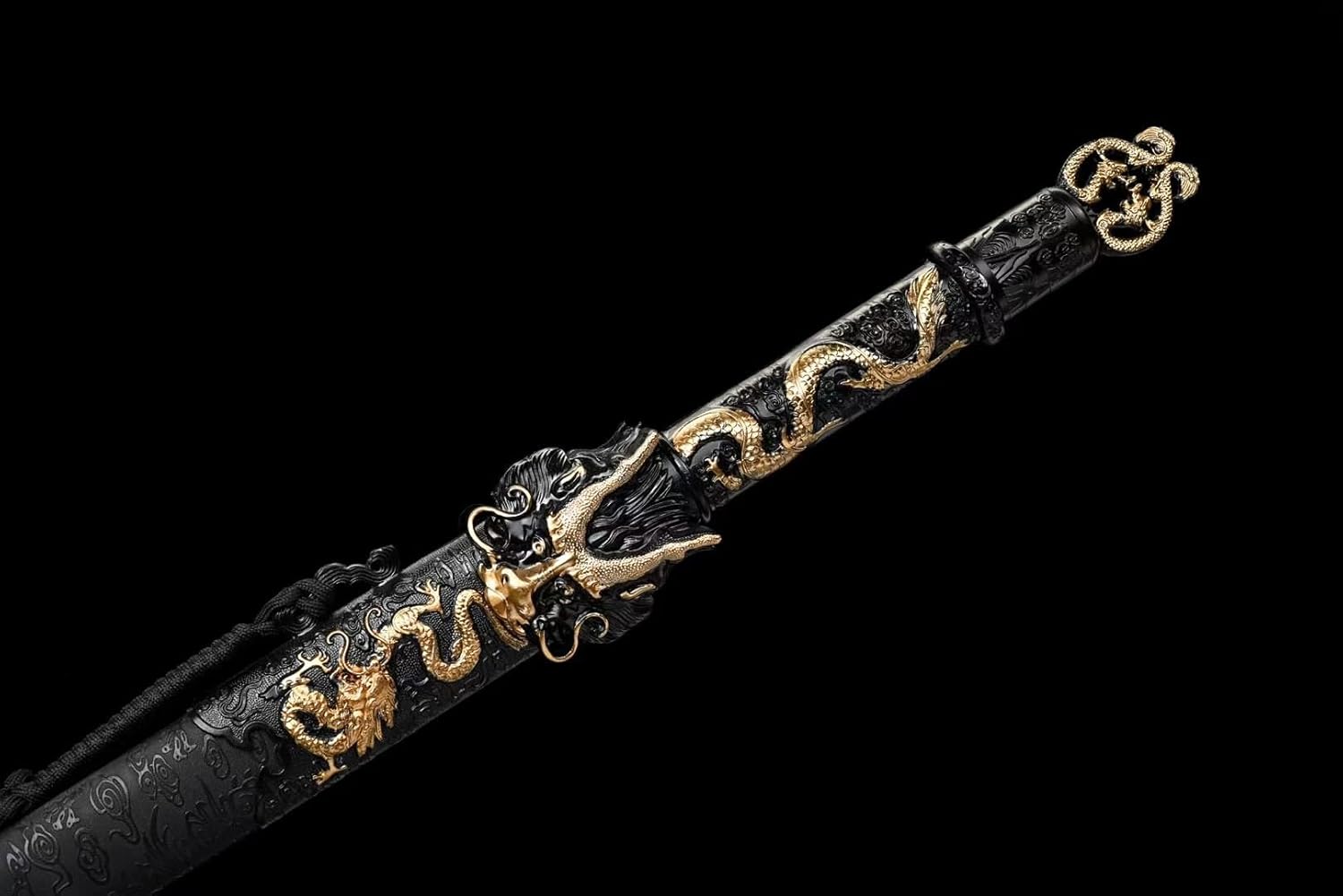 Hand Forged Dragon King Sword,Forged High Manganese Steel Blade,Double-Edged with Etched Dragon Patterns,Faux-Leather Scabbard(1060 Carbon Steel)
