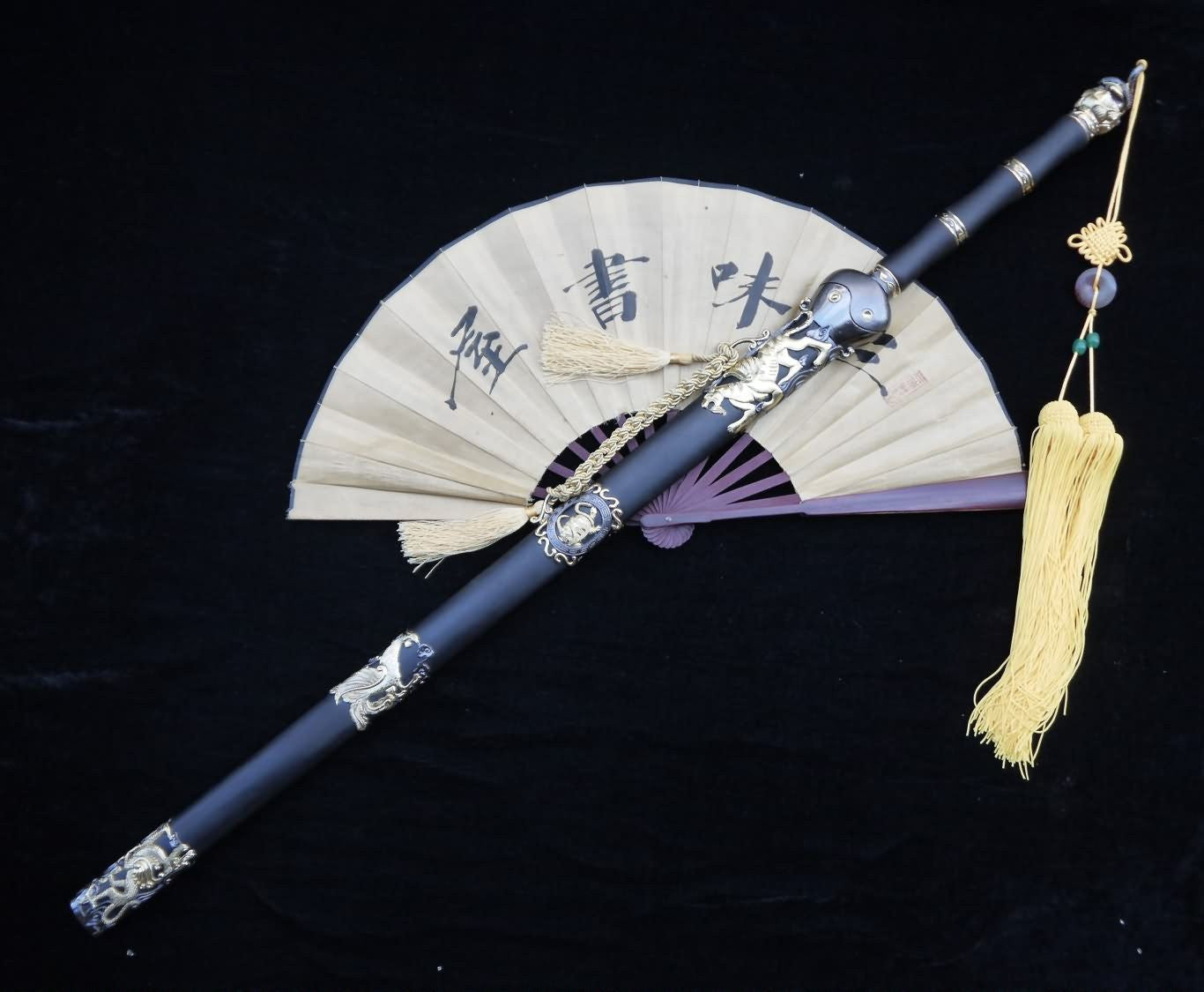 Longquan sword/Chinese sword/Damascus steel blade/Handmade/Two-color alloy fittings/Length 39" - Chinese sword shop
