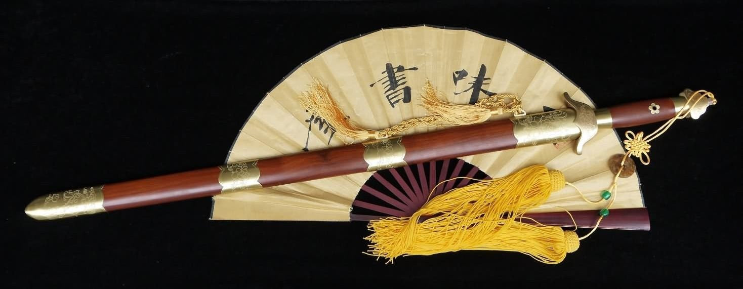 Tai Chi sword/Pattern steel blade/Redwood scabbard/Copper hand-carved pattern - Chinese sword shop
