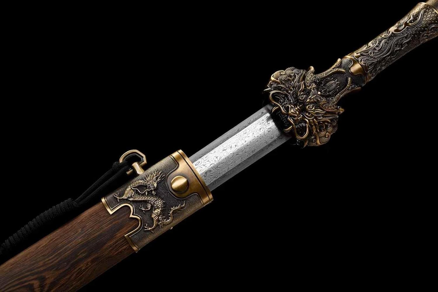Hand Forged Dragon King Sword – 8-Sided Damascus Steel Blade, Rosewood Scabbard(Damascus Steel)