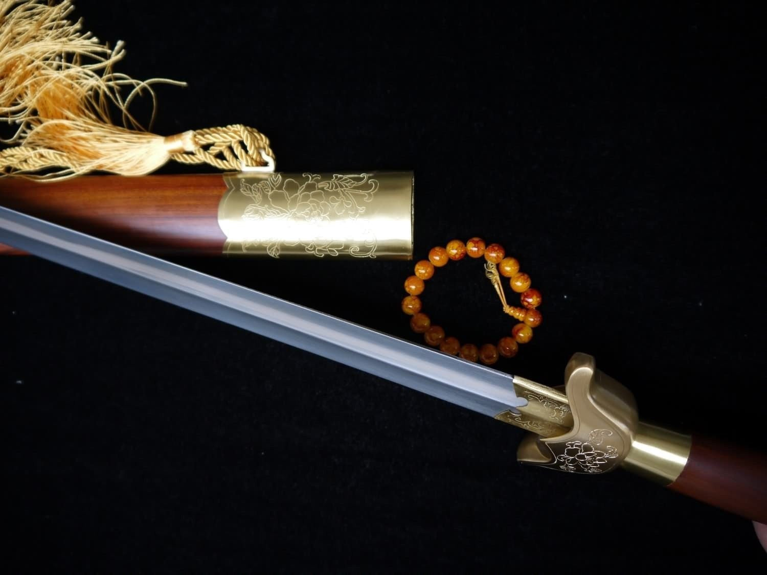 Tai Chi sword/Pattern steel blade/Redwood scabbard/Copper hand-carved pattern - Chinese sword shop