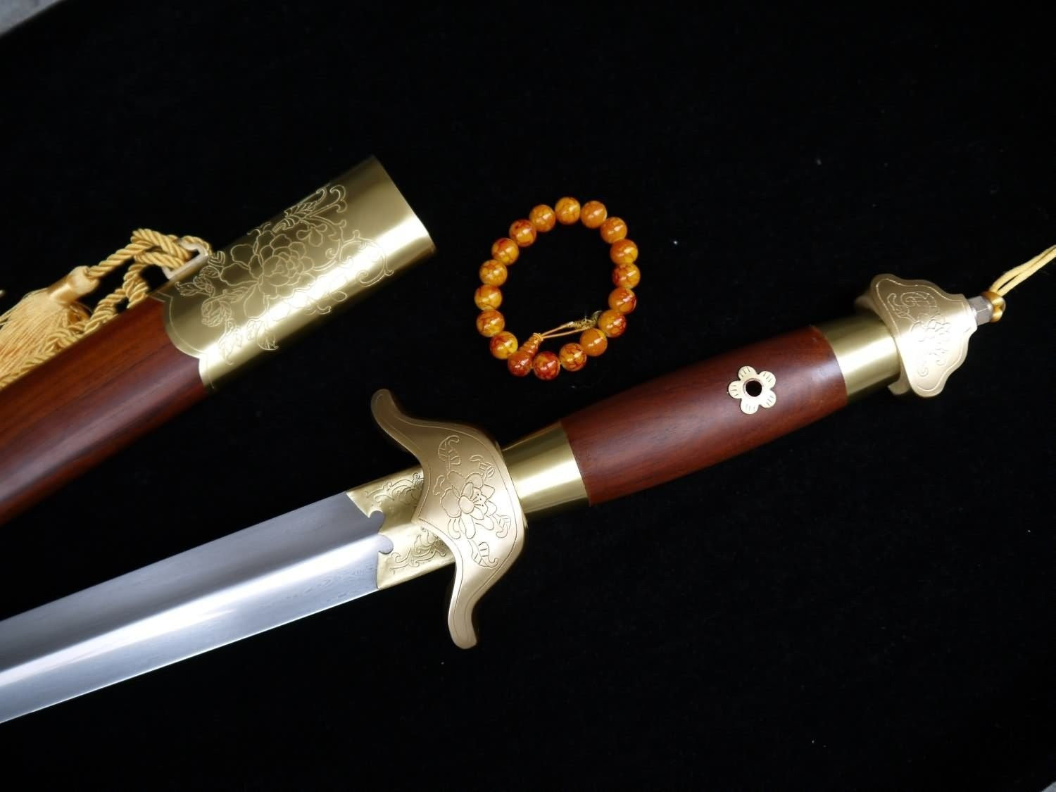 Tai Chi sword/Pattern steel blade/Redwood scabbard/Copper hand-carved pattern - Chinese sword shop