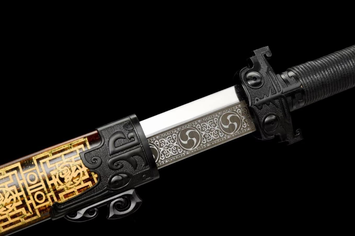 LOONGSWORD,chinese sword,Tactical Sabre,Tang DAO high Carbon Steel Etch Blades,Alloy Fittings,carvings Scabbard