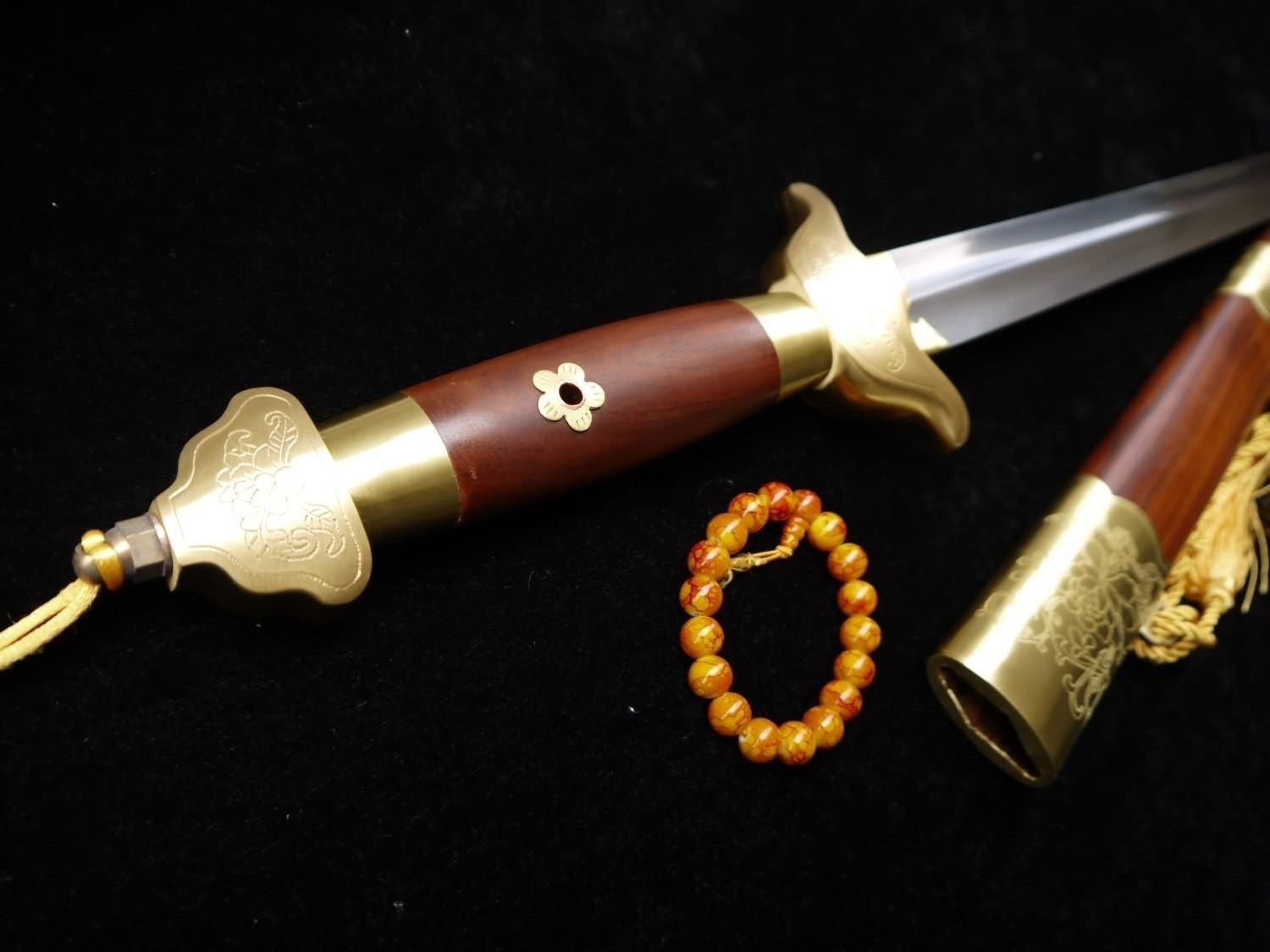 Tai Chi sword/Pattern steel blade/Redwood scabbard/Copper hand-carved pattern - Chinese sword shop