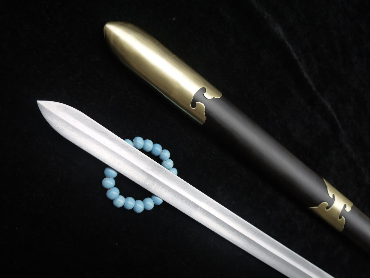 Chinese Tai Chi sword Pattern steel blade,Brass,Black wood scabbard - Chinese sword shop