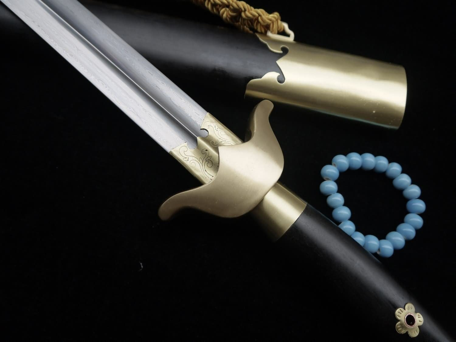 Chinese Tai Chi sword Pattern steel blade,Brass,Black wood scabbard - Chinese sword shop