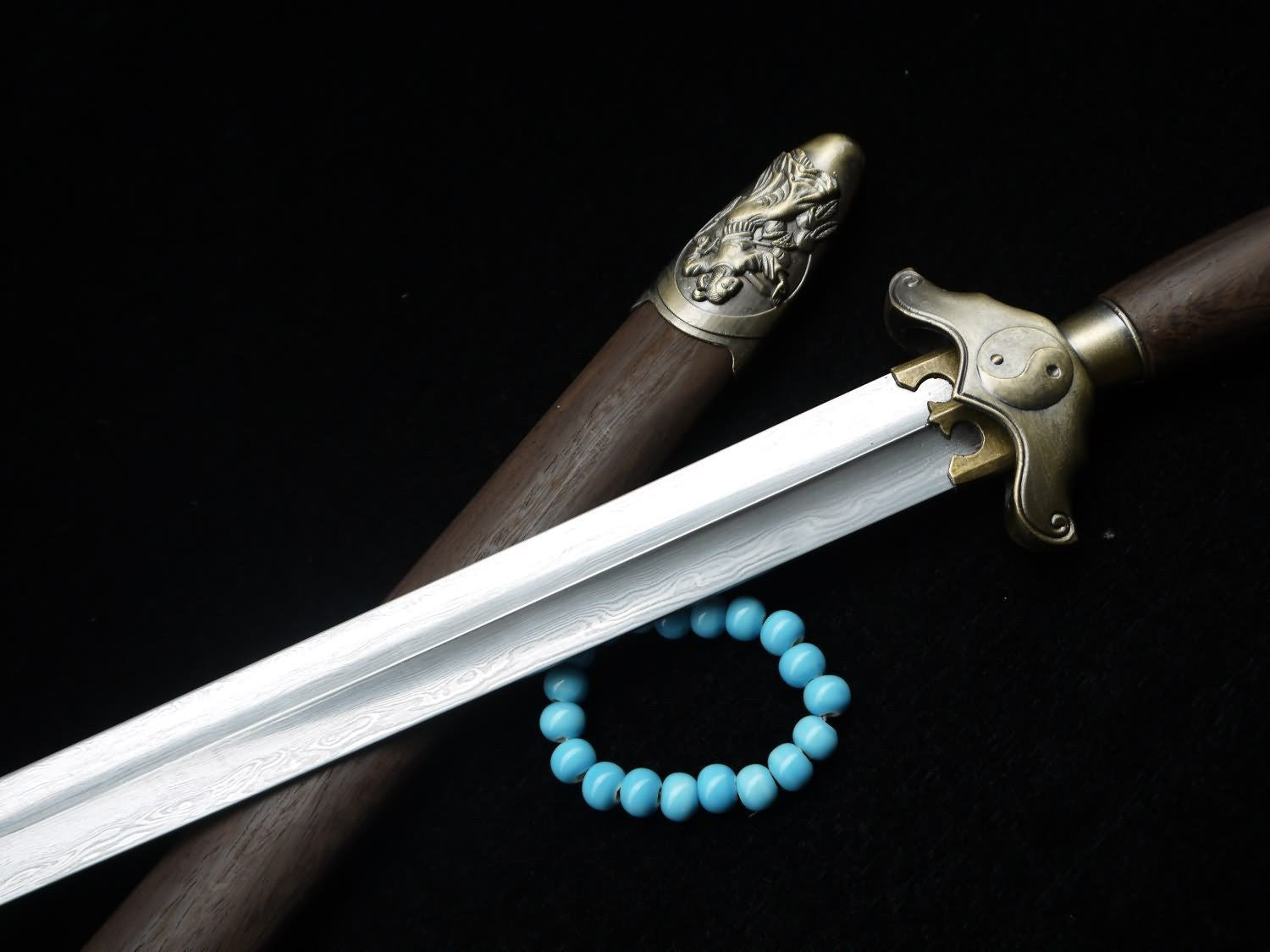 Tai chi Sword/Damascus steel blade/Rosewood scabbard/Alloy fittings - Chinese sword shop