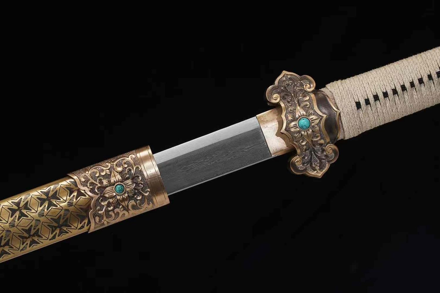 Hand Forged Tang Dynasty Sword ¨C Forged Damascus Steel Blade,Brass Engraved Scabbard