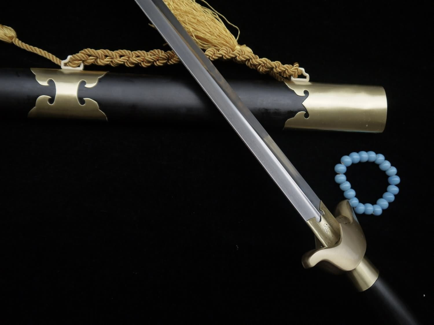 Chinese Tai Chi sword Pattern steel blade,Brass,Black wood scabbard - Chinese sword shop