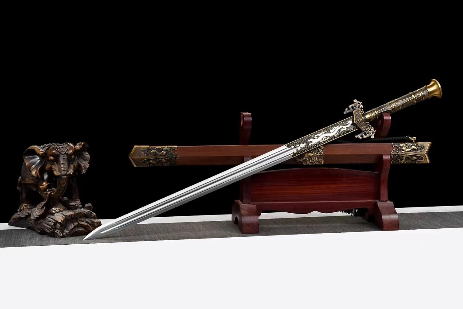 Hand Forged Hanjian Sword | Handcrafted High Carbon Steel Blade with Rosewood Scabbard & Alloy Fittings | 40"（1045 Carbon Steel）
