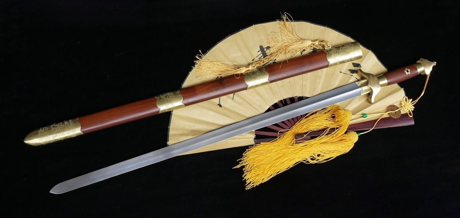 Tai Chi sword/Pattern steel blade/Redwood scabbard/Copper hand-carved pattern - Chinese sword shop