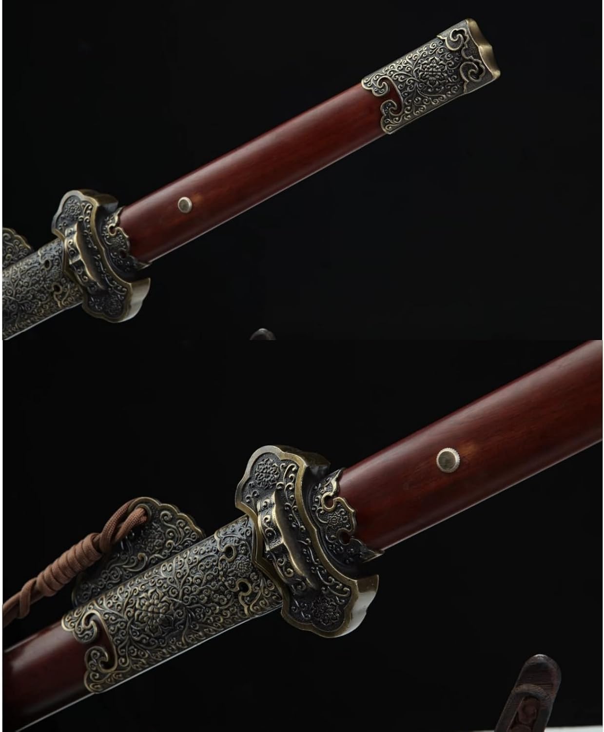 Hand Forged Tang Jian Sword, Hand-Forged Damascus Steel Blade,Ebony Wood Handle, Alloy Fittings
