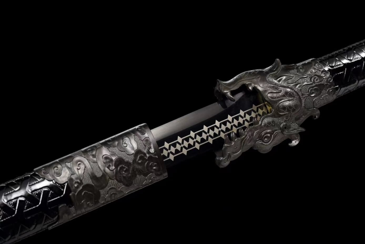 LOONGSWORD,chinese sword,Loong Tang dao high Carbon Steel,Alloy Fittings,Black Scabbard