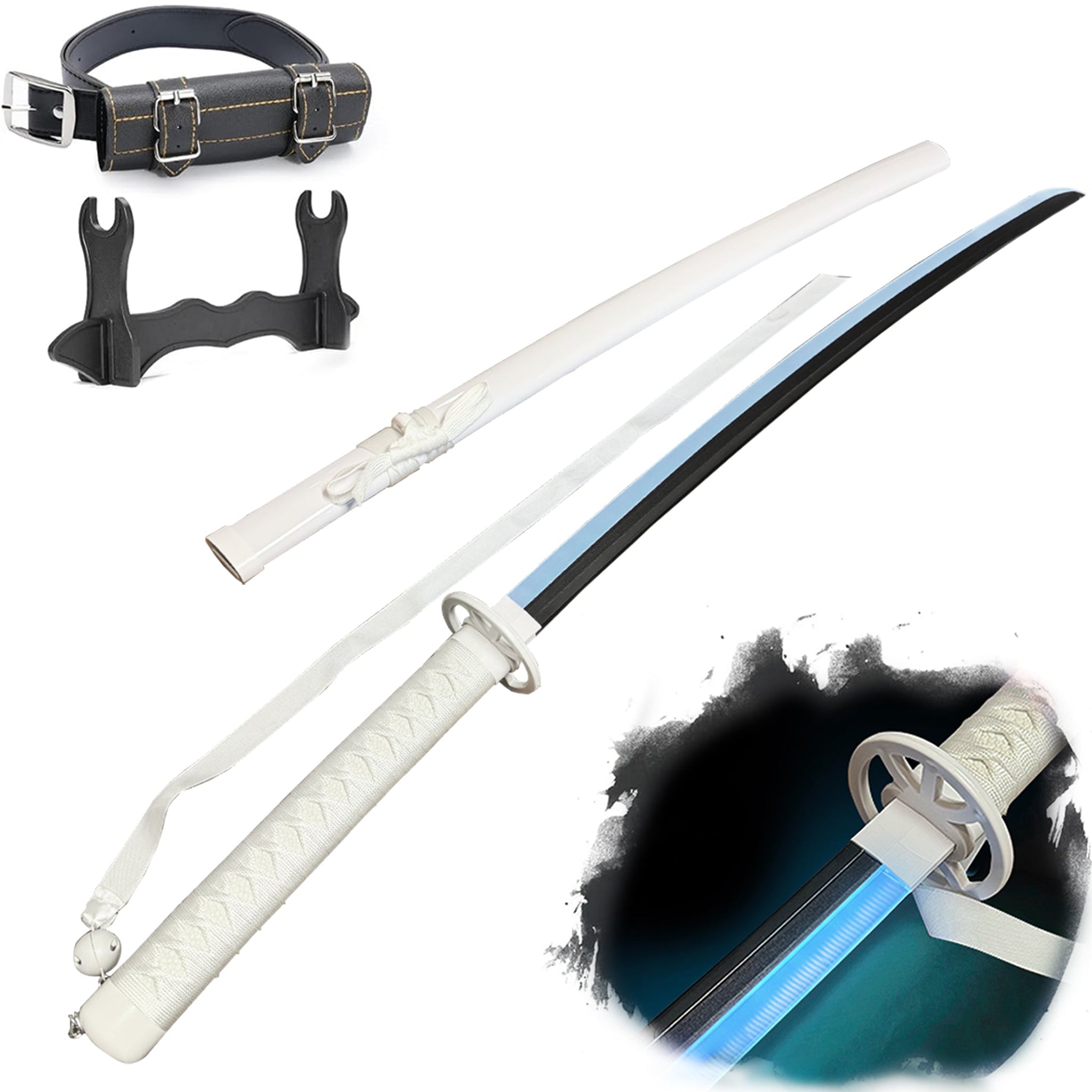 BLEACH Cosplay Katana Laser Toys Glowing Sword Kurosaki Ichigo Zanpakuto Sword（Wood + Acrylic）