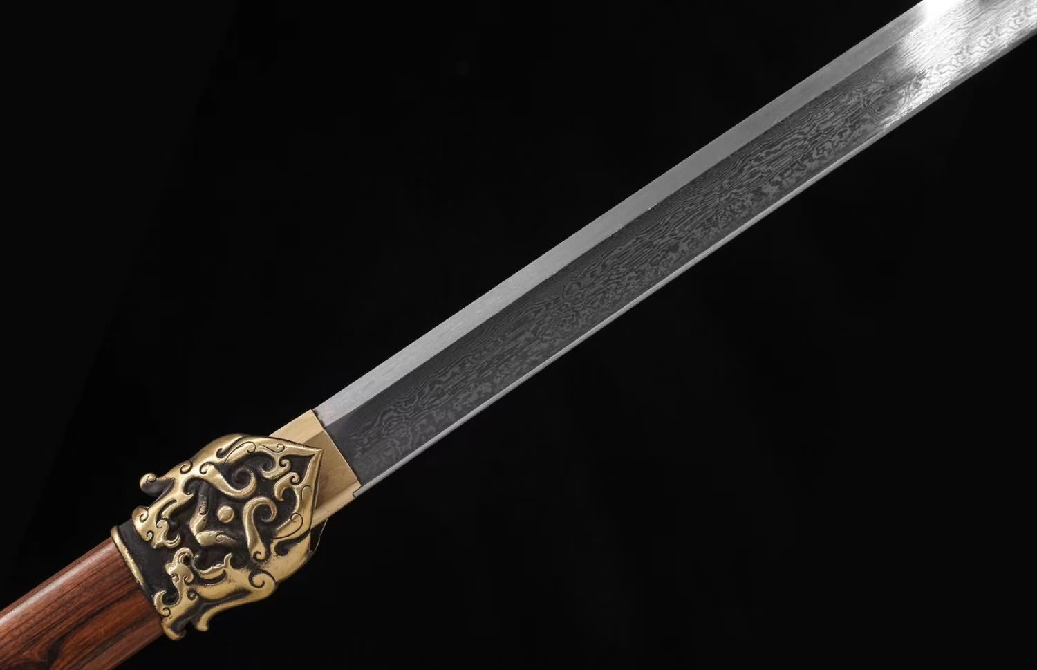 Rosefinch Tang dao Swords-Handcrafted Damascus Steel Blade with Brass Fittings Rosewood Scabbard