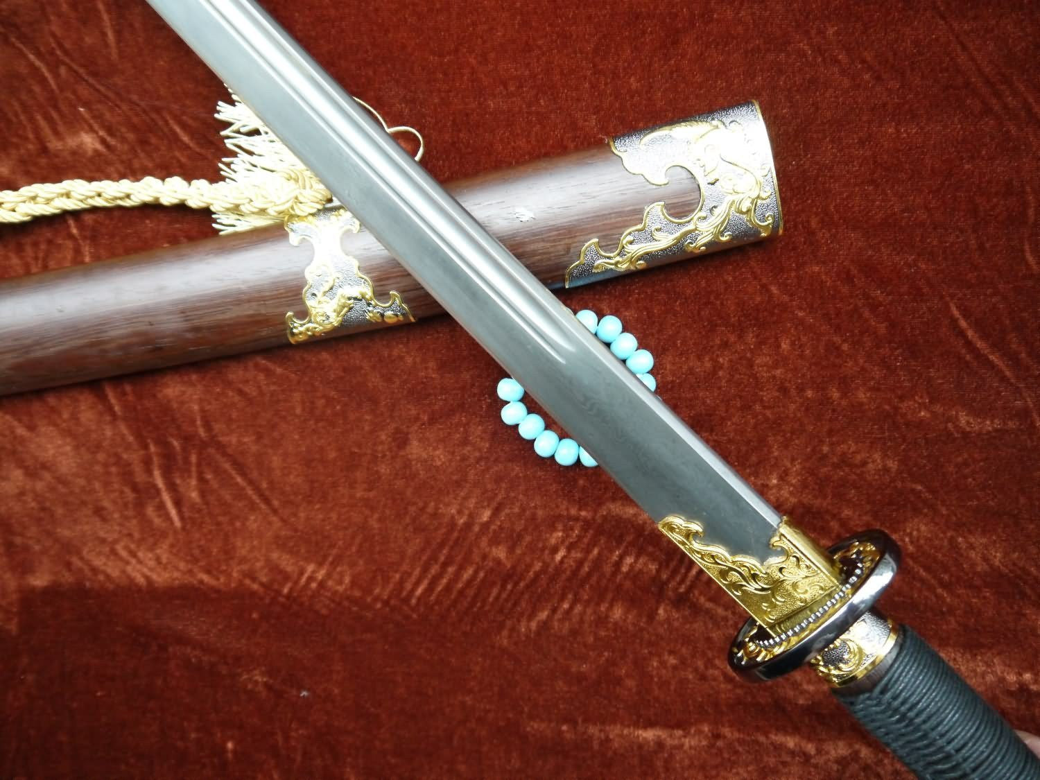 Broadsword Damascus steel blade Ormosia henryi scabbard Alloy fittings - Chinese sword shop