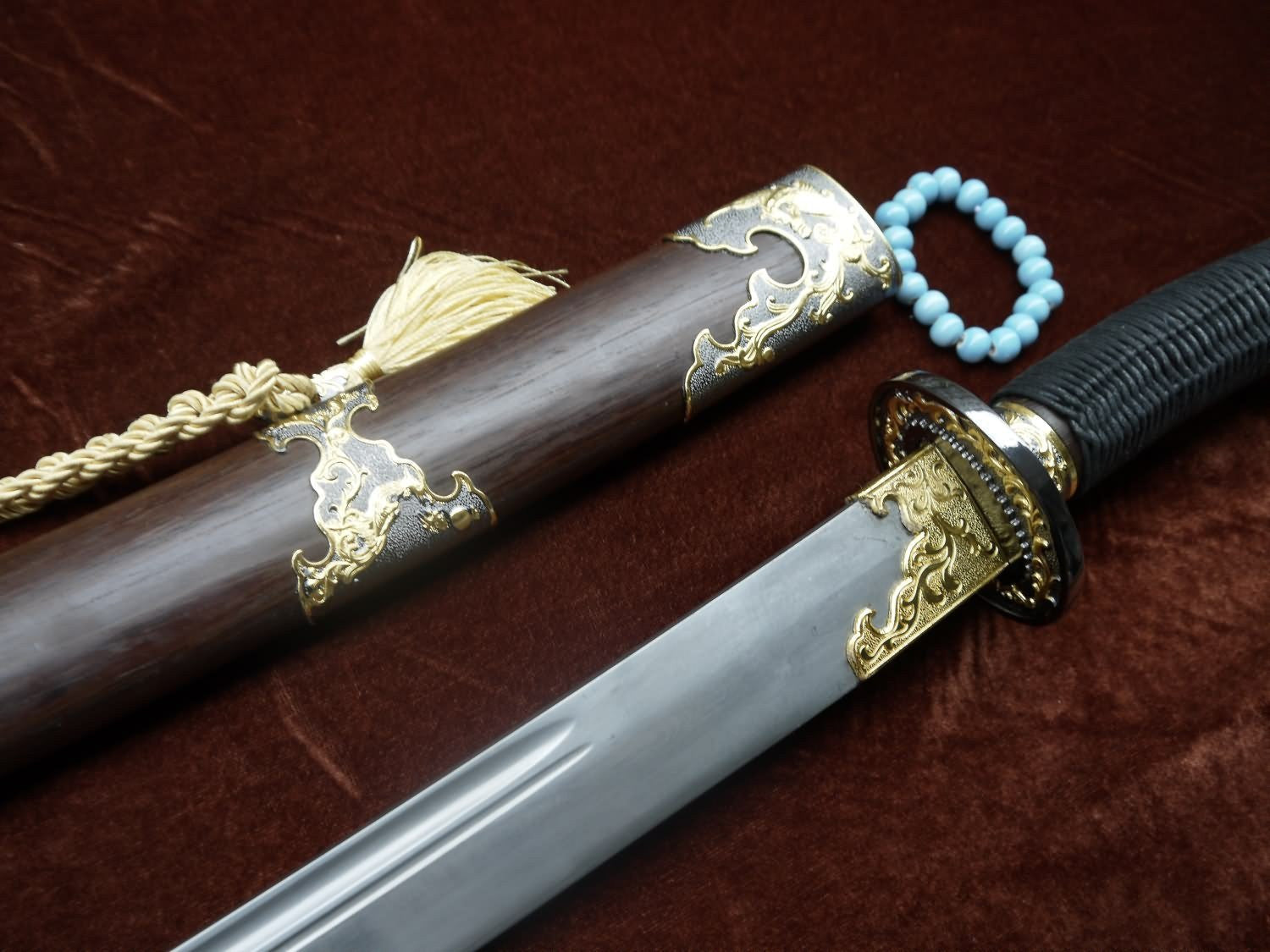 Broadsword Damascus steel blade Ormosia henryi scabbard Alloy fittings - Chinese sword shop