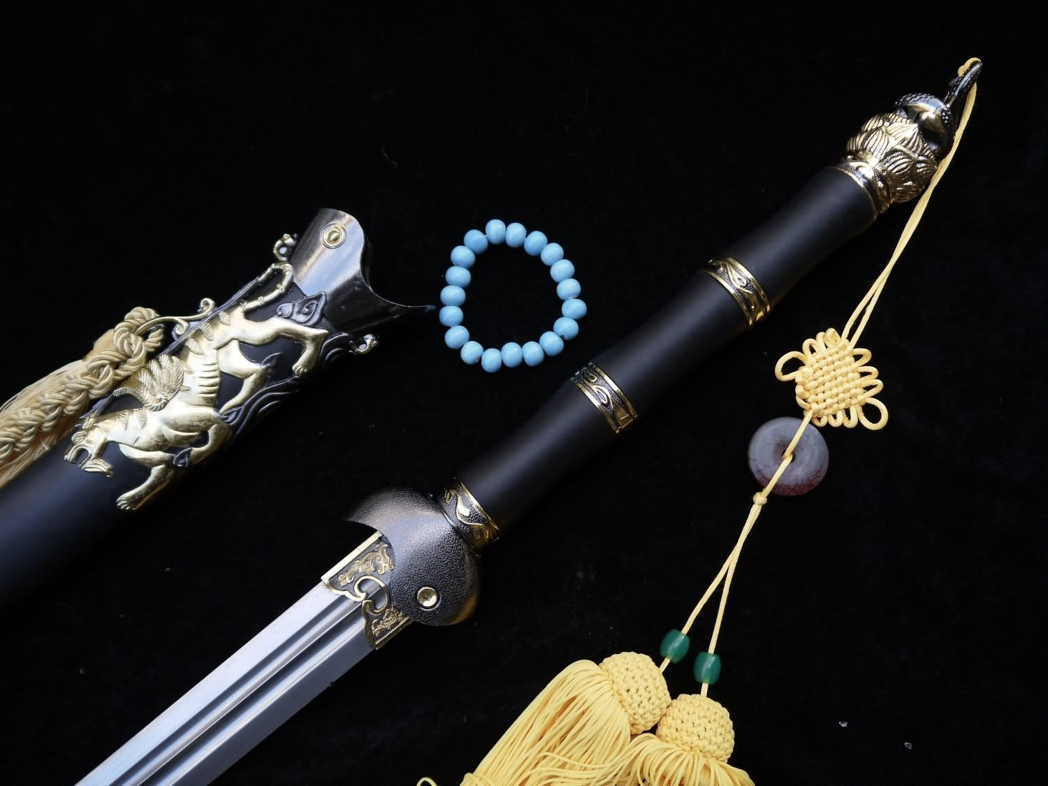 Longquan sword/Chinese sword/Damascus steel blade/Handmade/Two-color alloy fittings/Length 39" - Chinese sword shop