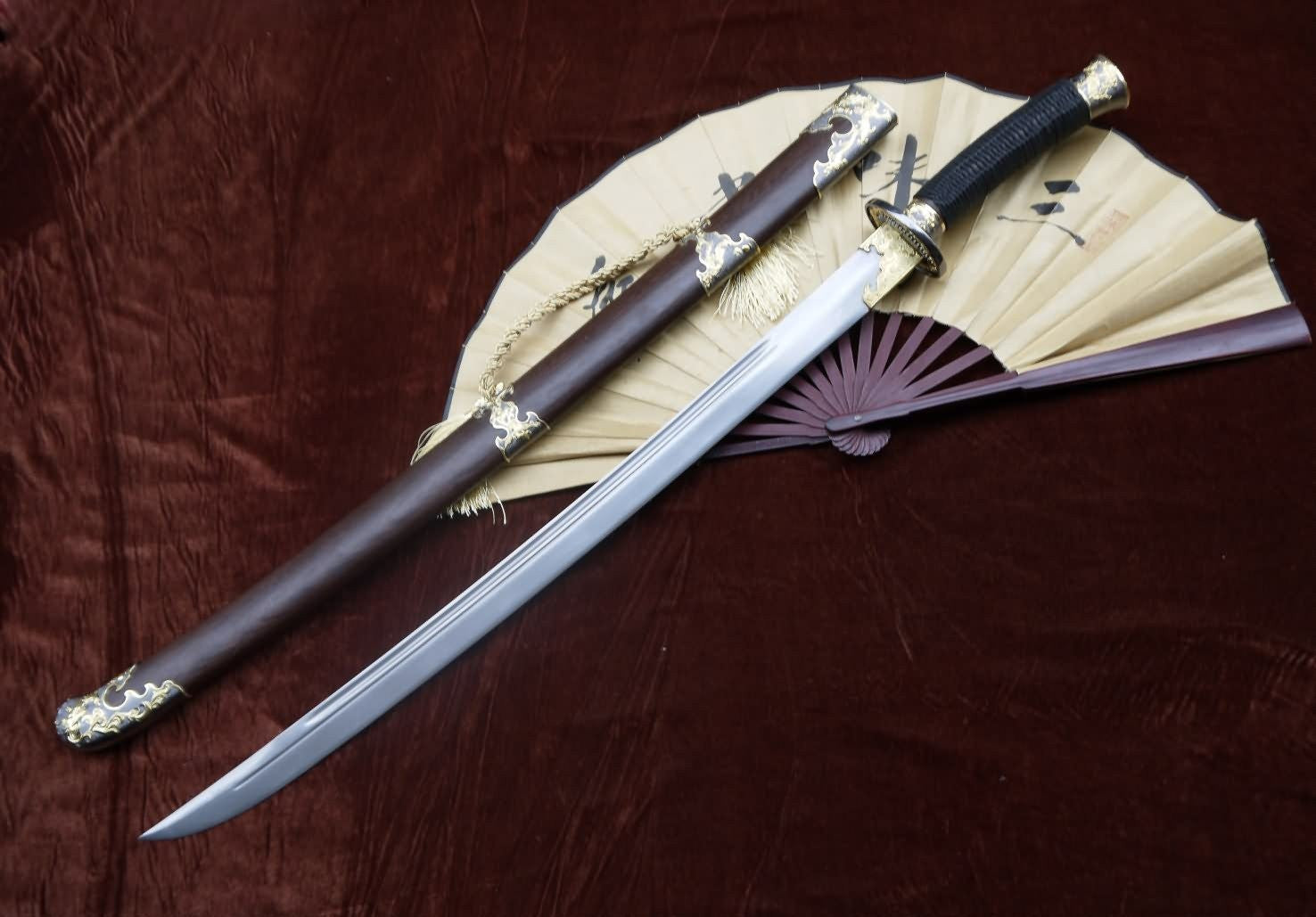 Broadsword Damascus steel blade Ormosia henryi scabbard Alloy fittings - Chinese sword shop