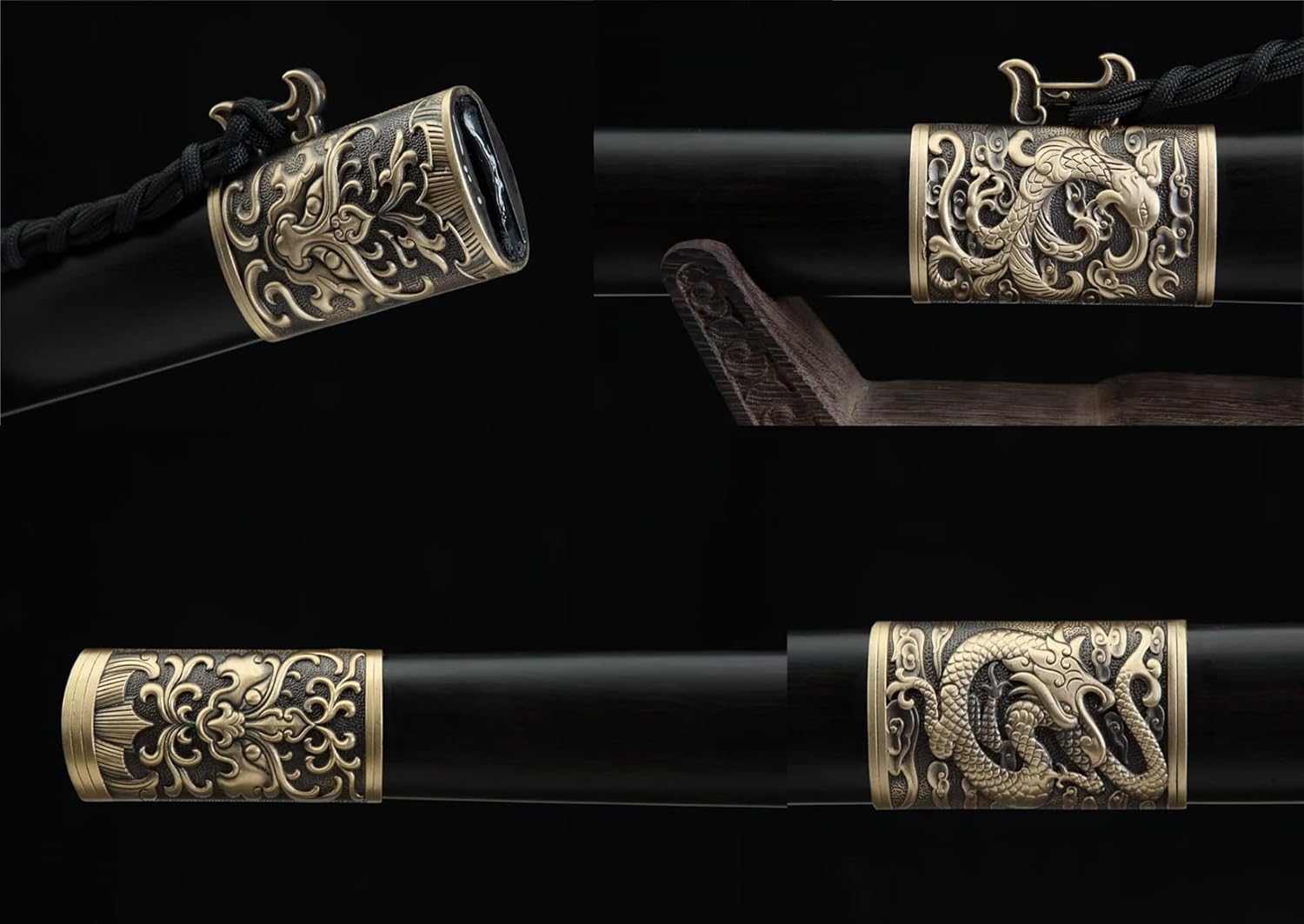 Hand Forged Tang Jian Sword ¨C Forged Damascus Steel Blade, Brass Fittings, Rosewood/Ebony Scabbard