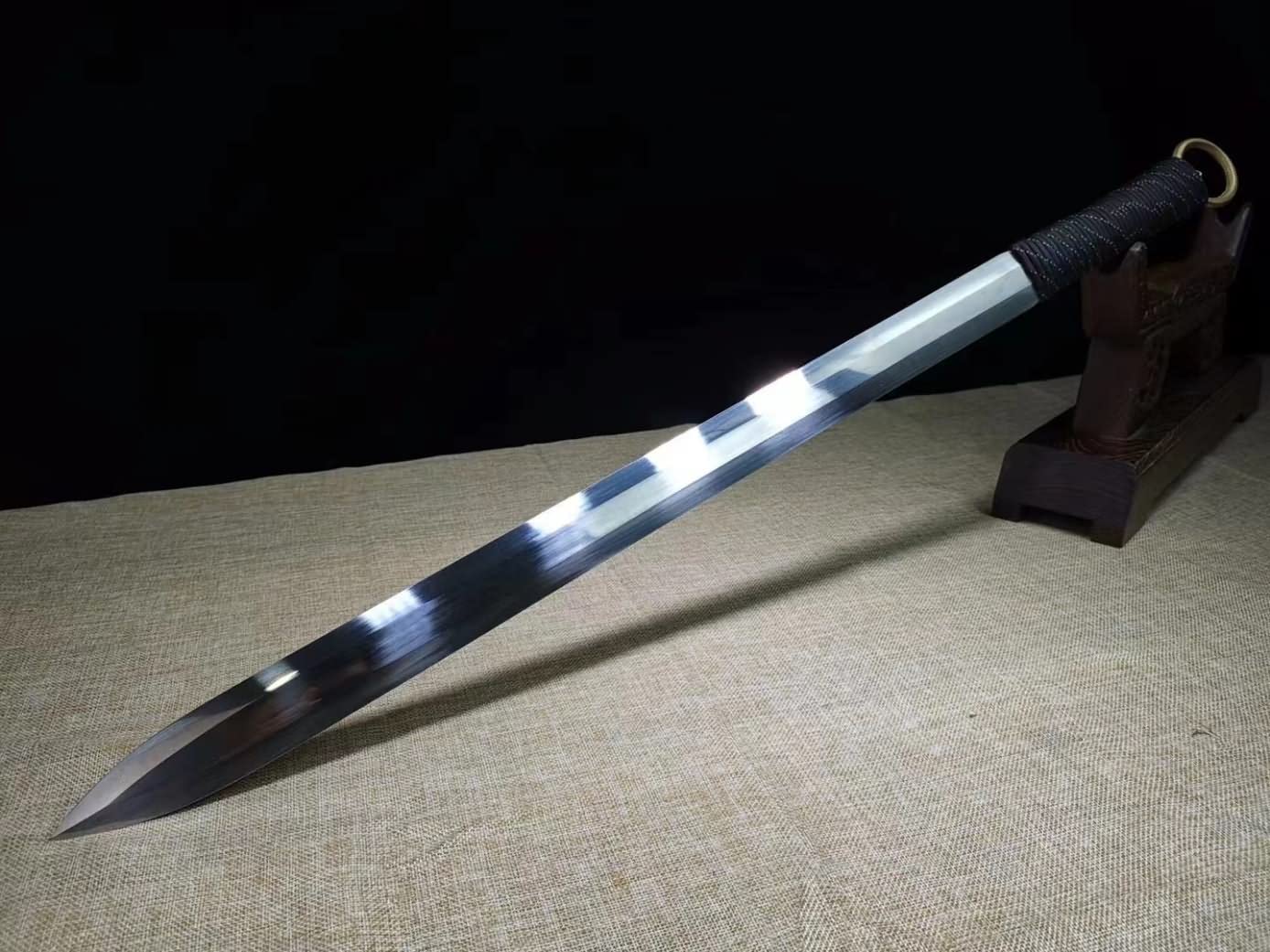 LOONGSWORD,chinese sword,Full Tang jian High Carbon Steel octahedral Blade,PU Scabbard