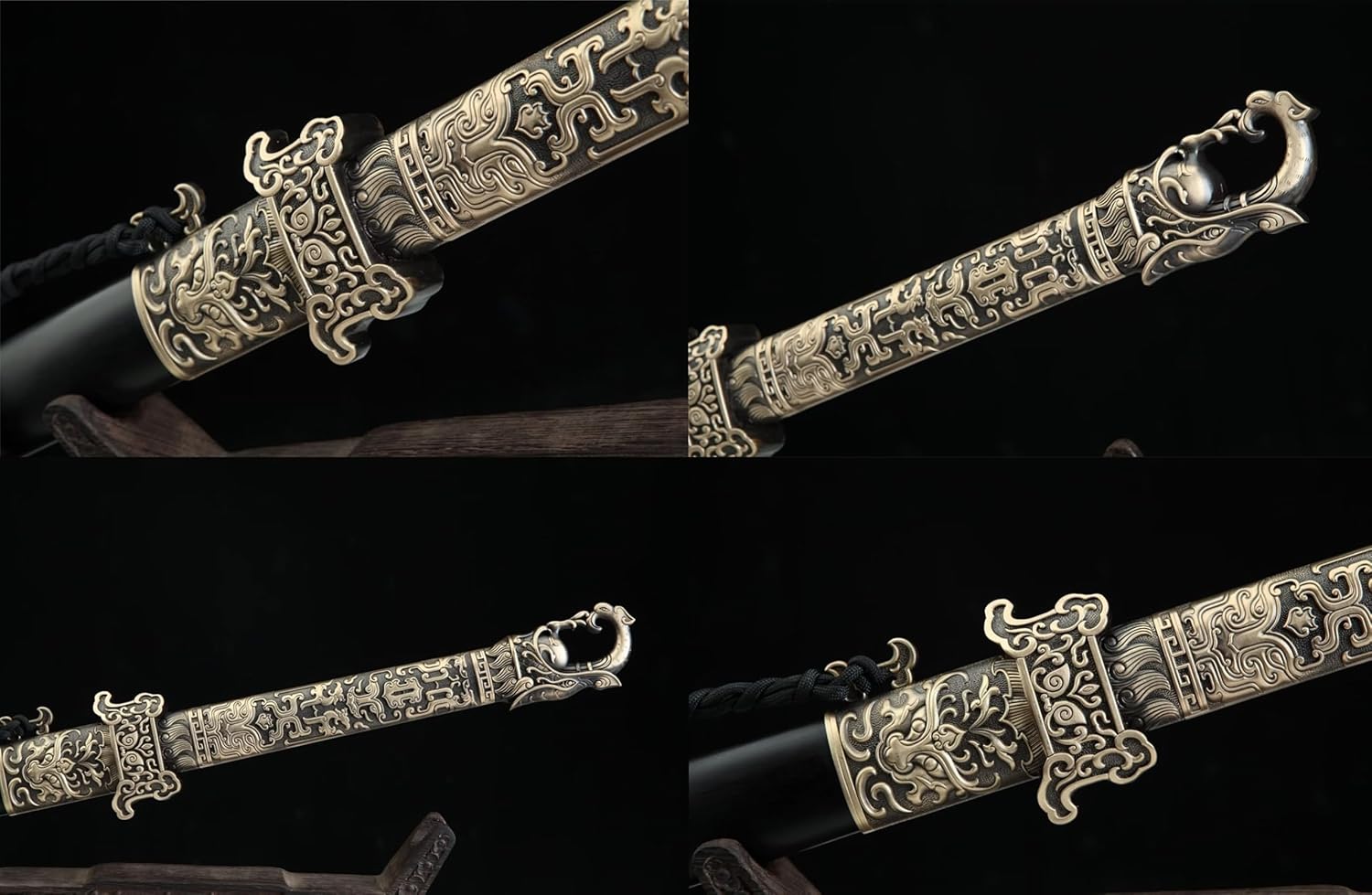 Hand Forged Tang Jian Sword ¨C Forged Damascus Steel Blade, Brass Fittings, Rosewood/Ebony Scabbard