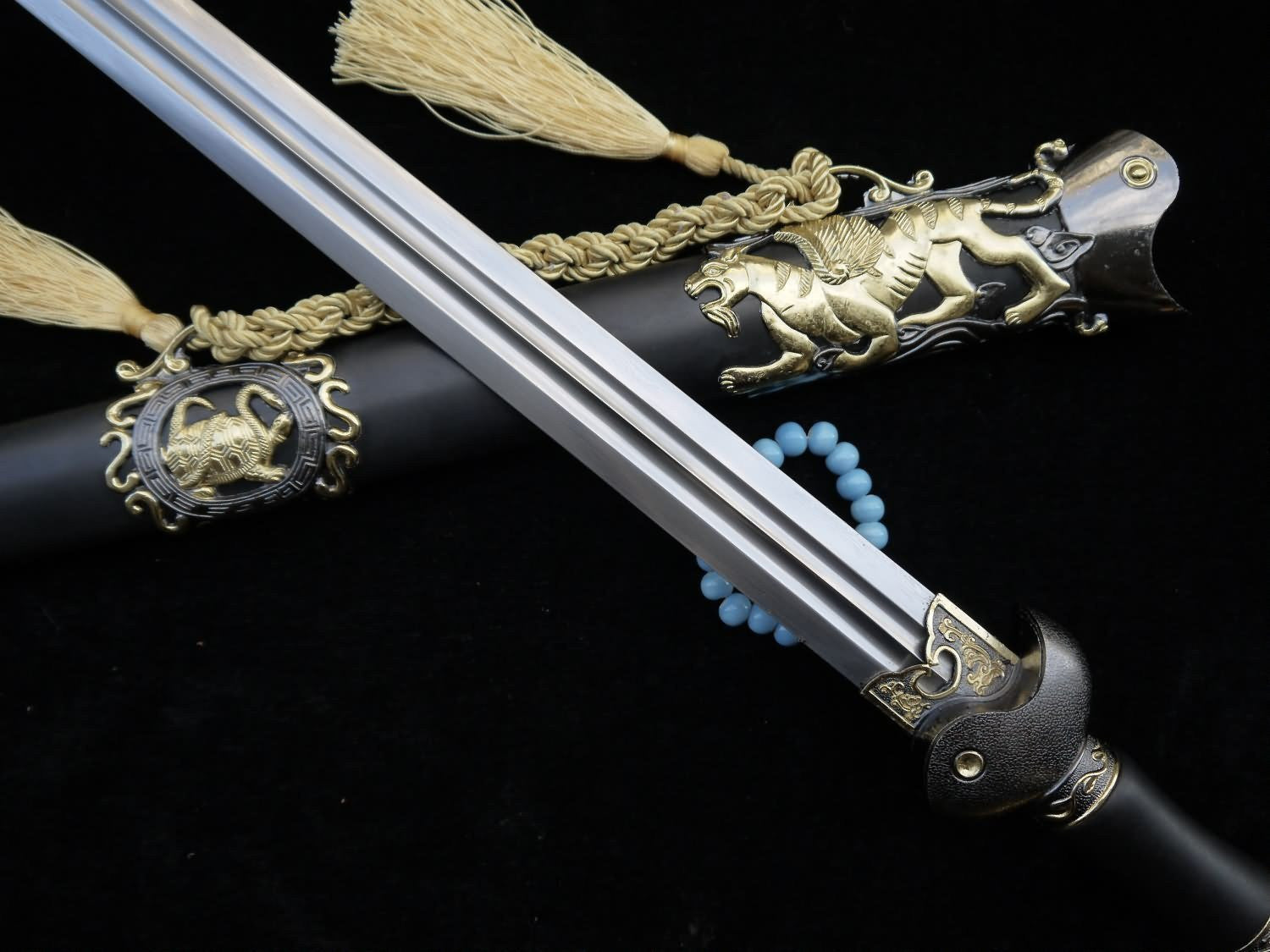 Longquan sword/Chinese sword/Damascus steel blade/Handmade/Two-color alloy fittings/Length 39" - Chinese sword shop