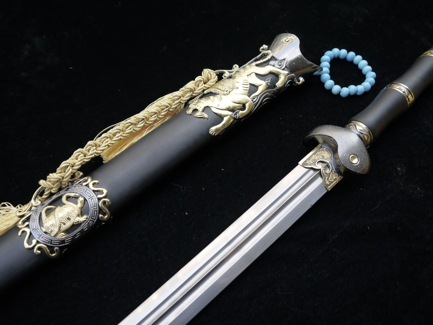 Longquan sword/Chinese sword/Damascus steel blade/Handmade/Two-color alloy fittings/Length 39" - Chinese sword shop