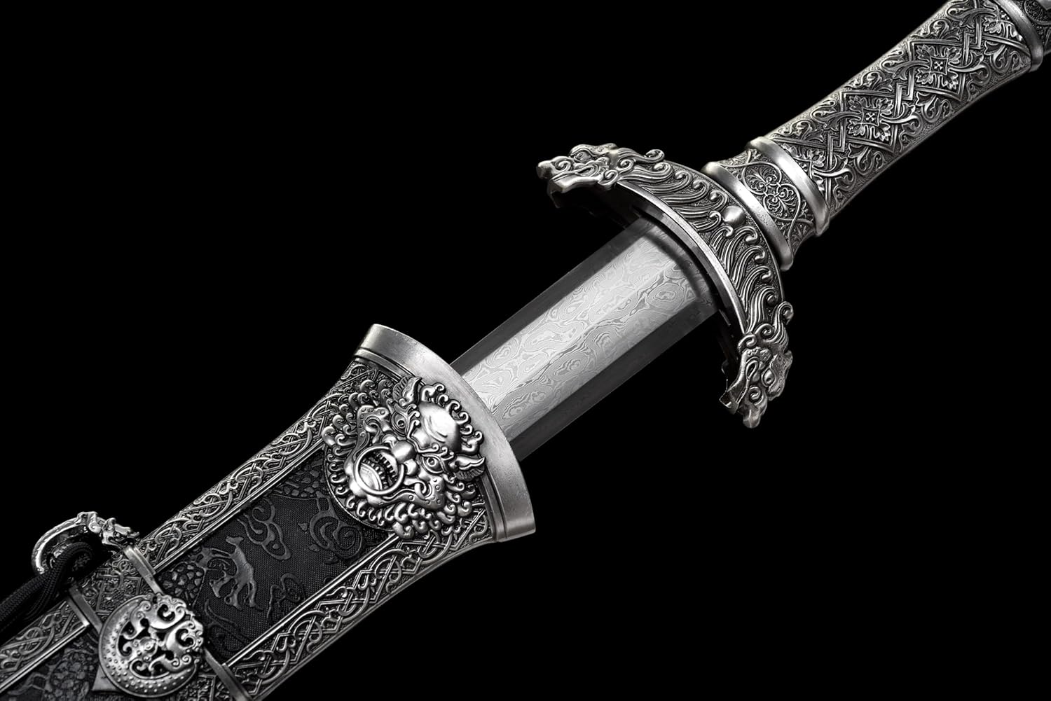 Hand Forged  Han Dynasty Sword - Folded Damascus Steel Blade with Zinc Alloy Fittings（Damascus Steel）
