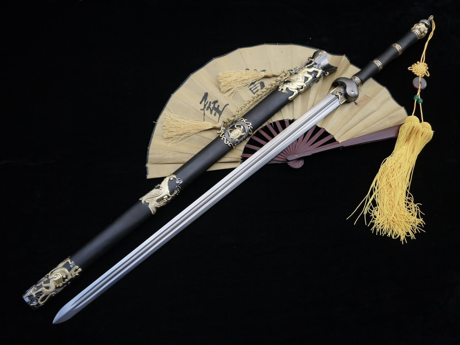 Longquan sword/Chinese sword/Damascus steel blade/Handmade/Two-color alloy fittings/Length 39" - Chinese sword shop